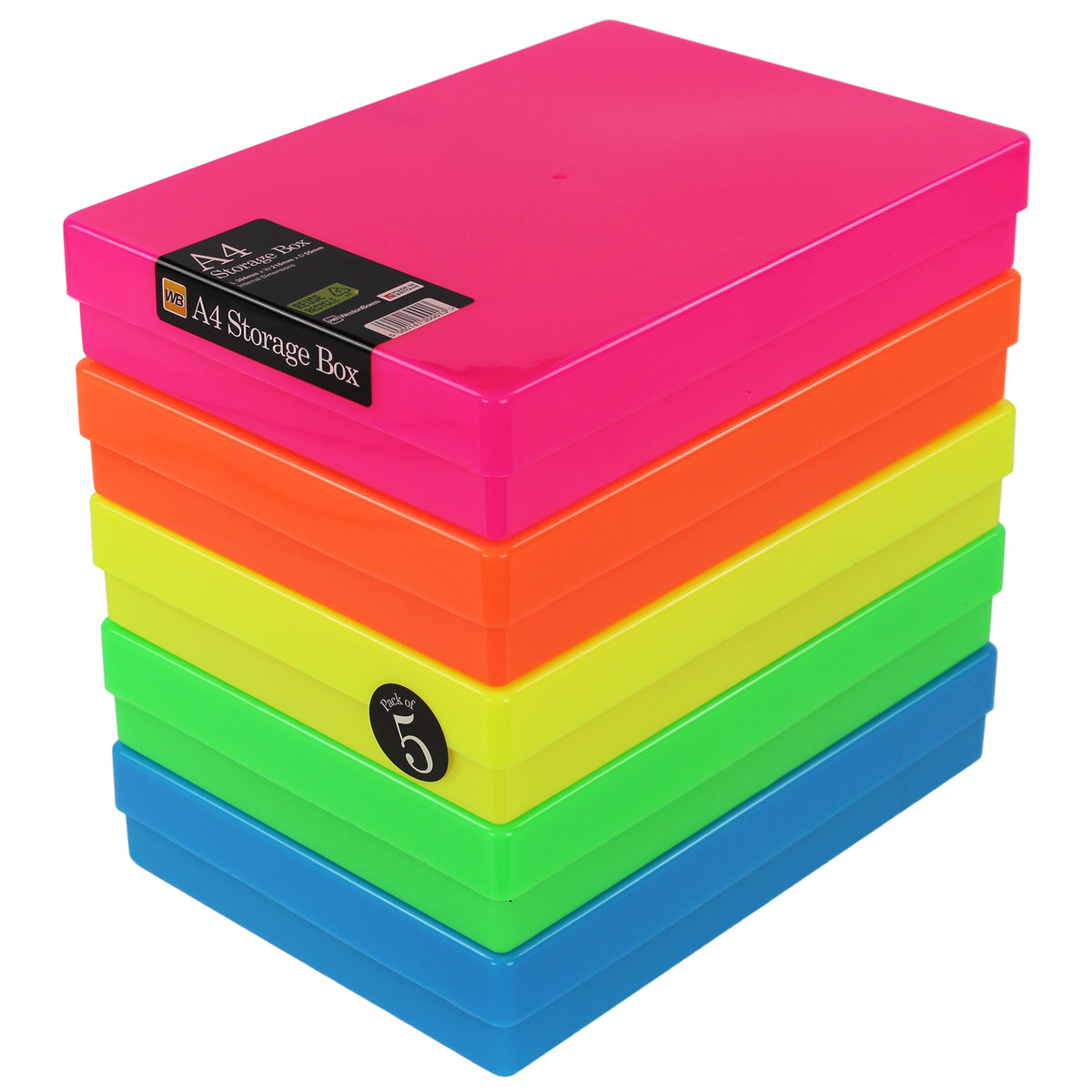 WestonBoxes Neon Plastic Storage Box for A4 Paper, Clear